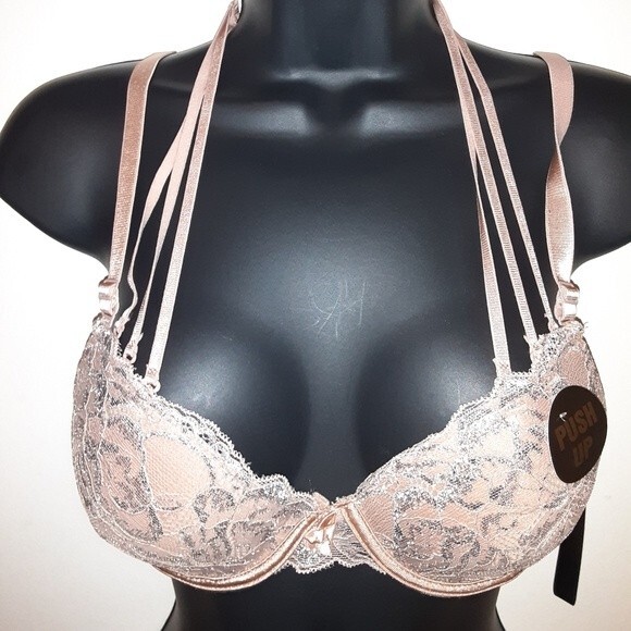 Youmita 40C Tuscany Metallic Lace Strappy Bra NWT - Picture 5 of 9